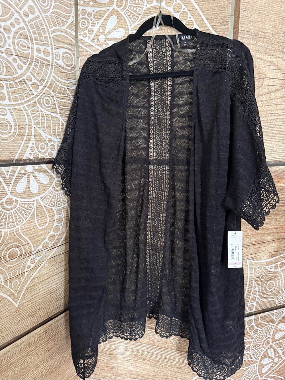a.n.a Black Crochet Lace Kimono Top